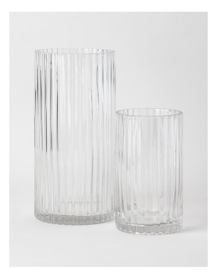 Atlas Ribbed Glass Vase 20cm in Clear