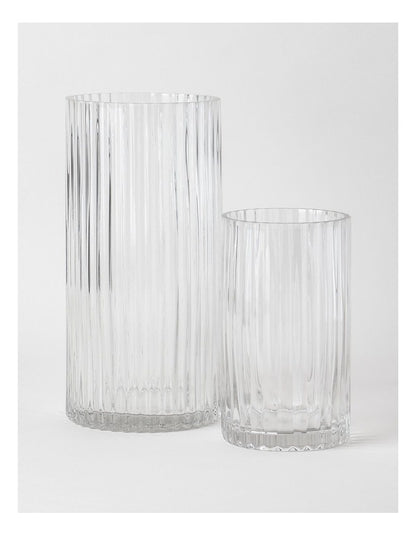 Atlas Ribbed Glass Vase 20cm in Clear