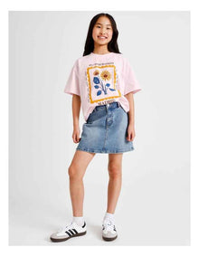 Short Sleeve Slouch Dad Tee in Flower Market and Pink