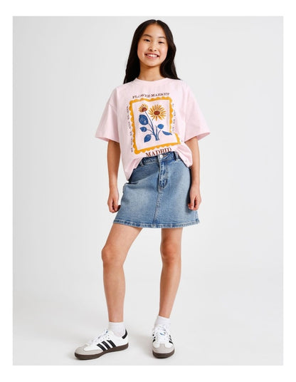 Short Sleeve Slouch Dad Tee in Flower Market and Pink