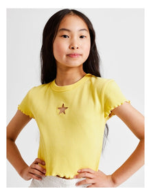 Short Sleeve Rib Top with Cut Out in Yellow