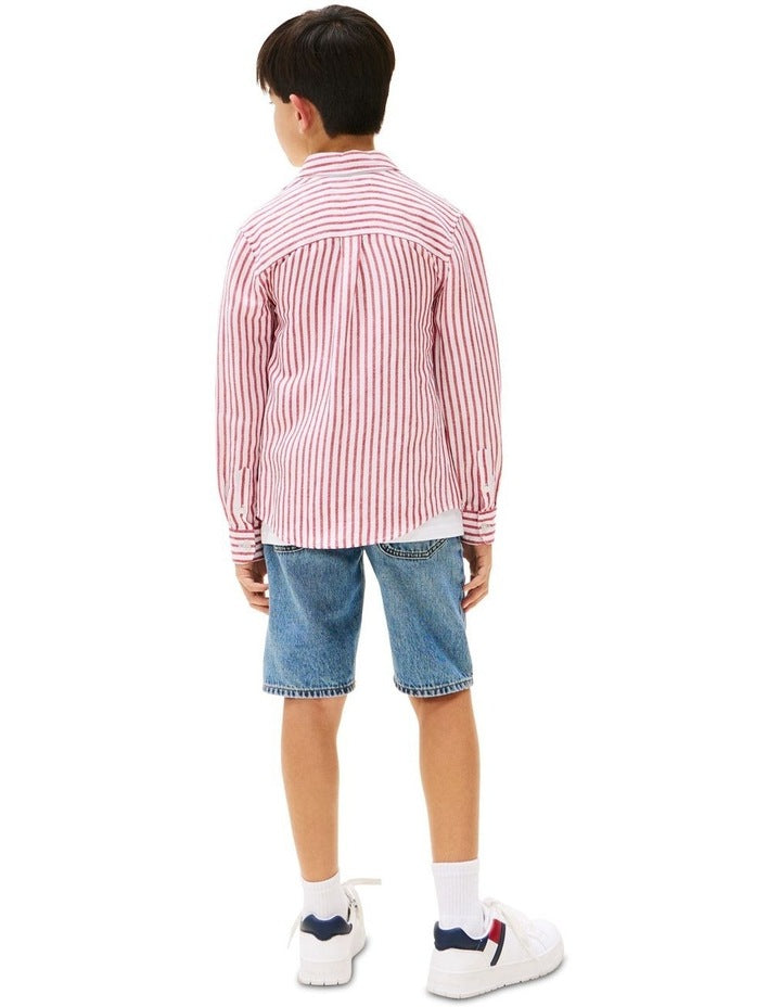 Striped Linen Blend Shirt (8-16Years) in Red