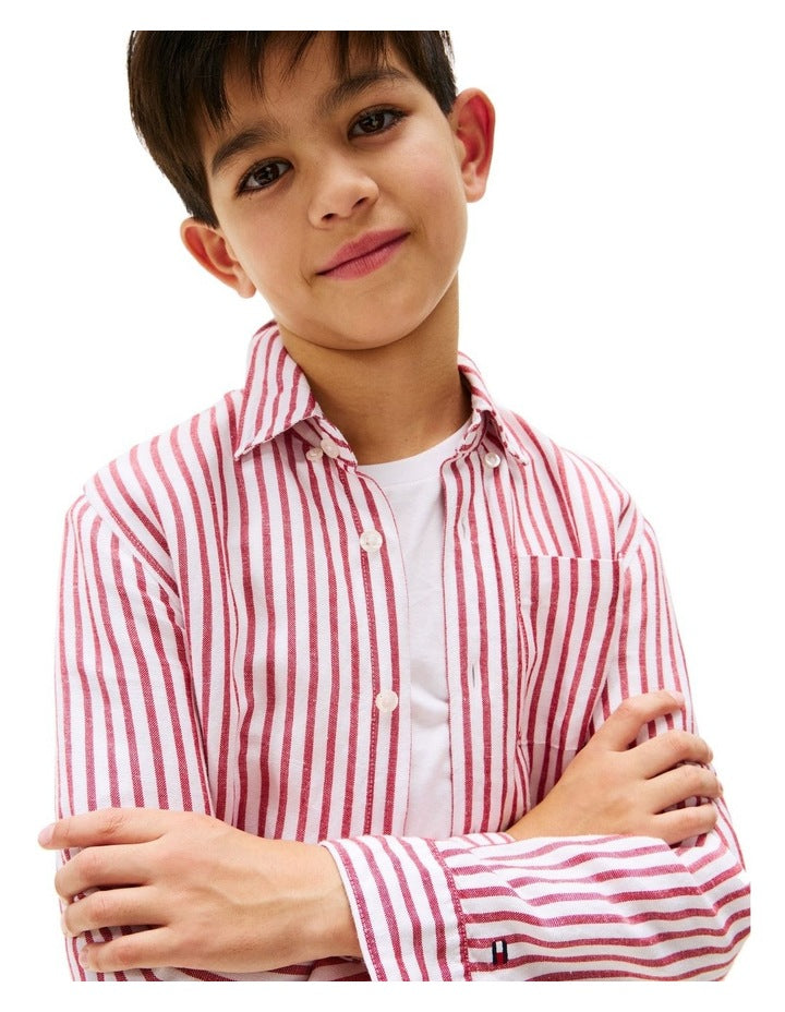 Striped Linen Blend Shirt (8-16Years) in Red