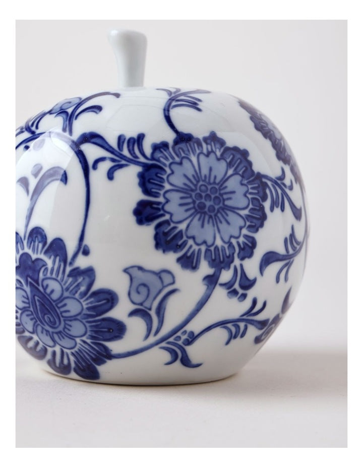 Hand Painted Porcelain Apple Sculpture 10x10cm in Blue