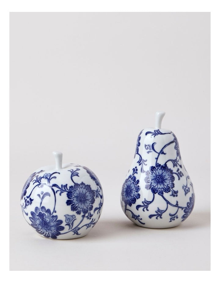 Hand Painted Porcelain Apple Sculpture 10x10cm in Blue