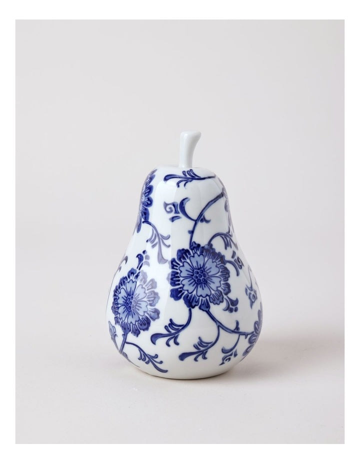 Hand Painted Porcelain Pear Sculpture 10x15cm in Blue