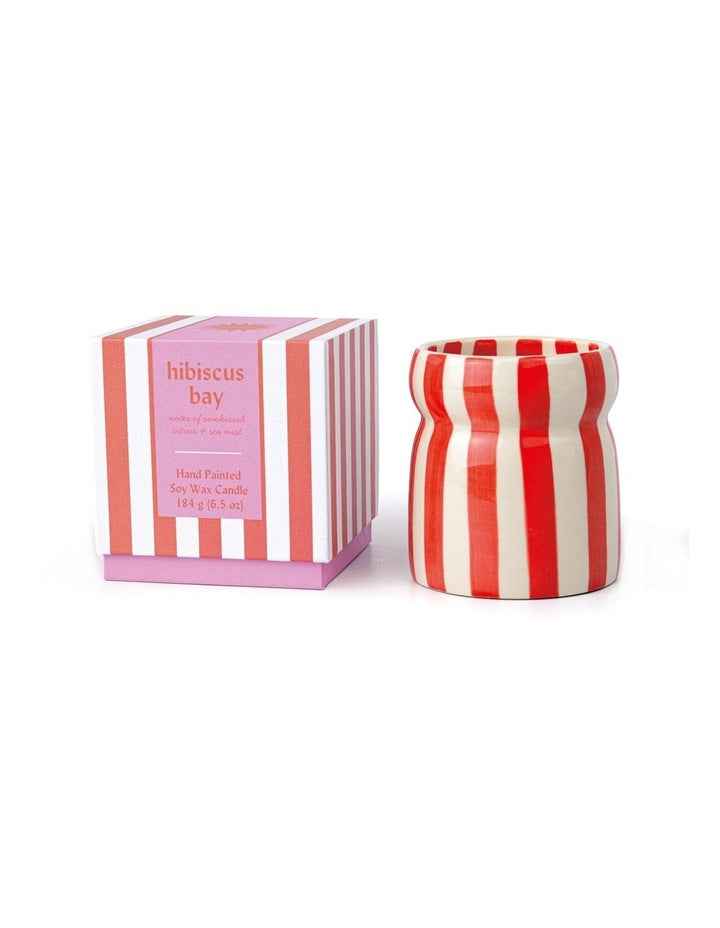 Cabana Striped Ceramic Candle