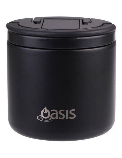 Double Wall Insulated Food Flask With Quick Release Lid and Spork 550ml in Black