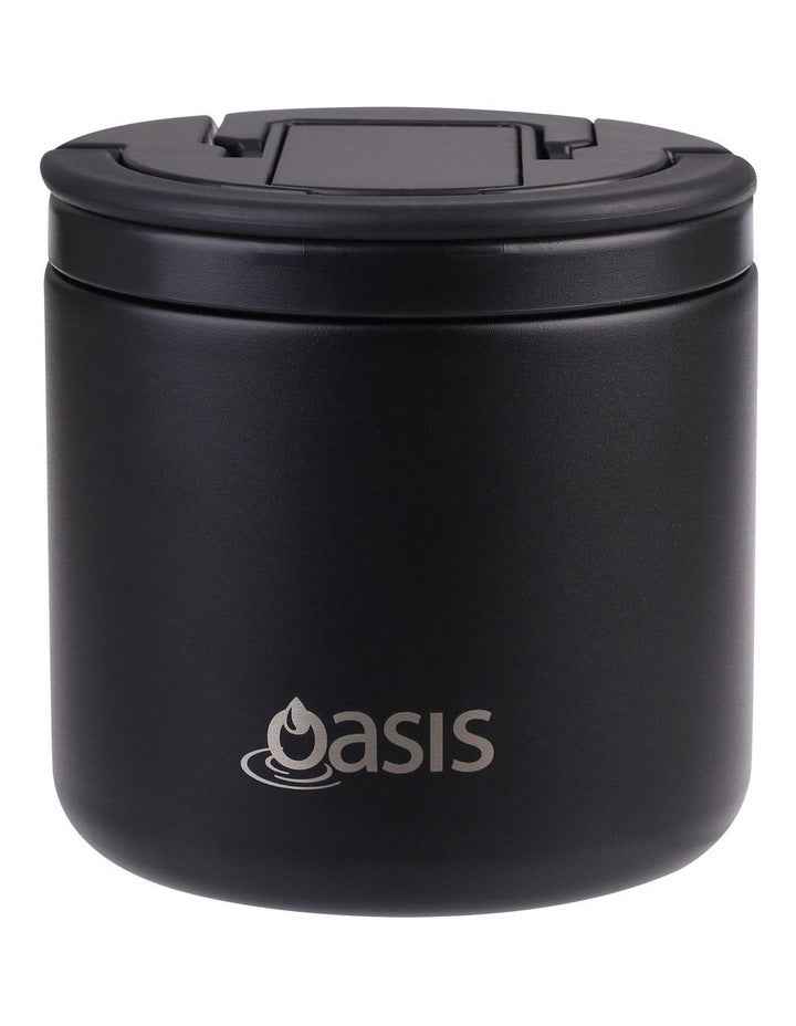 Double Wall Insulated Food Flask With Quick Release Lid and Spork 550ml in Black