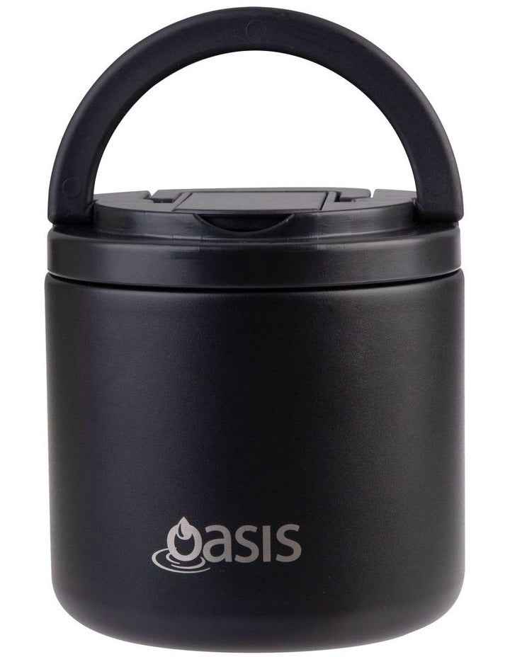 Double Wall Insulated Food Flask With Quick Release Lid and Spork 550ml in Black