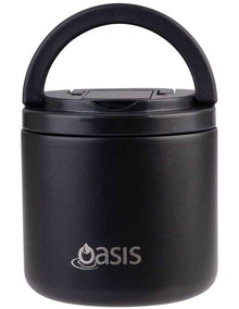 Double Wall Insulated Food Flask With Quick Release Lid and Spork 550ml in Black
