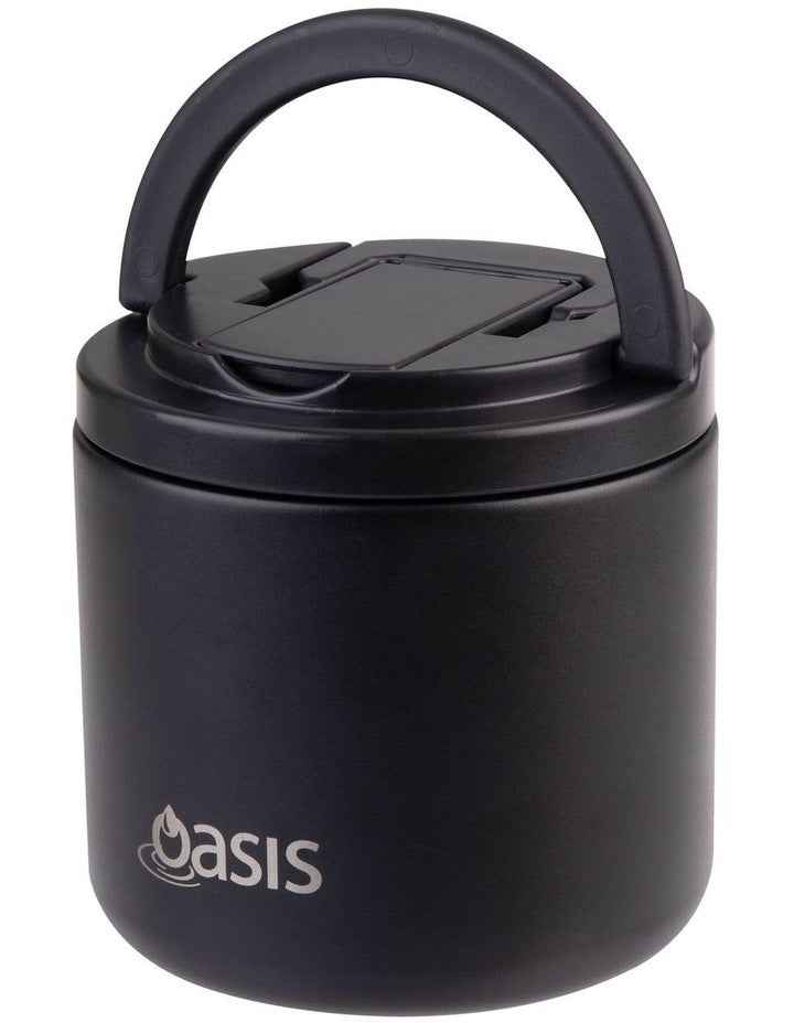Double Wall Insulated Food Flask With Quick Release Lid and Spork 550ml in Black