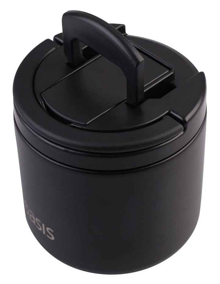 Double Wall Insulated Food Flask With Quick Release Lid and Spork 550ml in Black