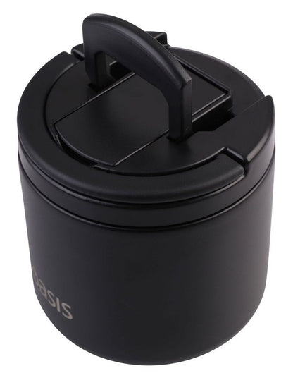 Double Wall Insulated Food Flask With Quick Release Lid and Spork 550ml in Black