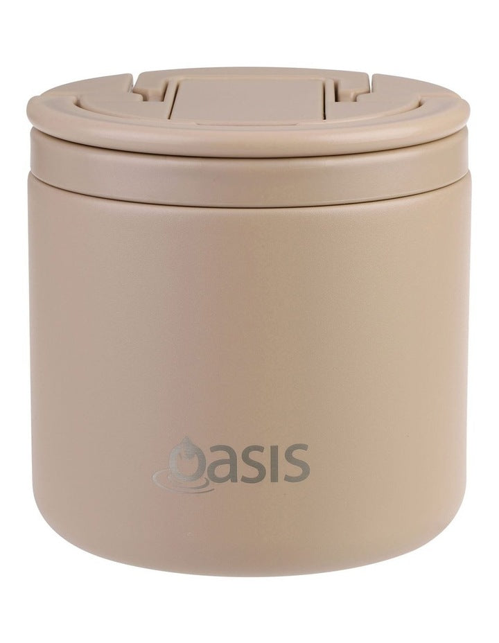 Double Wall Insulated Food Flask With Quick Release Lid and Spork 550ml in Latte