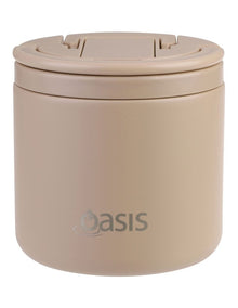 Double Wall Insulated Food Flask With Quick Release Lid and Spork 550ml in Latte