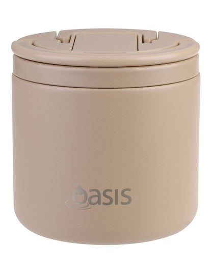 Double Wall Insulated Food Flask With Quick Release Lid and Spork 550ml in Latte
