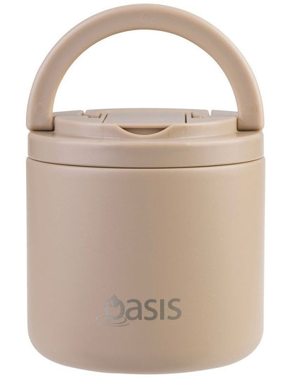 Double Wall Insulated Food Flask With Quick Release Lid and Spork 550ml in Latte