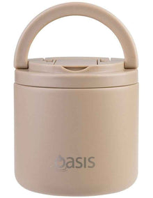 Double Wall Insulated Food Flask With Quick Release Lid and Spork 550ml in Latte