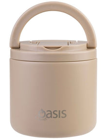 Double Wall Insulated Food Flask With Quick Release Lid and Spork 550ml in Latte