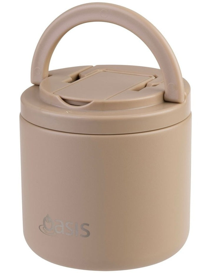 Double Wall Insulated Food Flask With Quick Release Lid and Spork 550ml in Latte