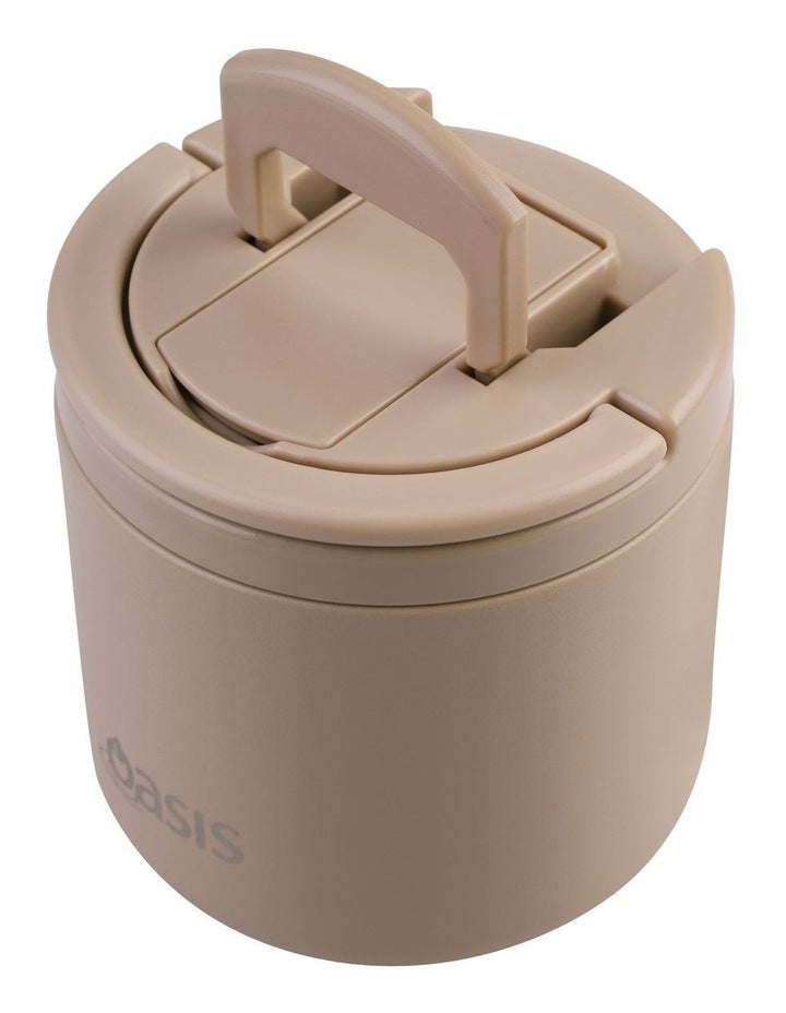 Double Wall Insulated Food Flask With Quick Release Lid and Spork 550ml in Latte