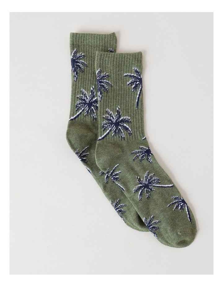 Palms Rib 3/4 Crew Socks in Fir Green Marle
