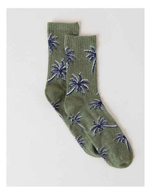 Palms Rib 3/4 Crew Socks in Fir Green Marle