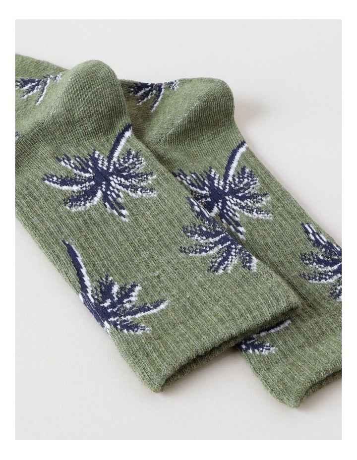 Palms Rib 3/4 Crew Socks in Fir Green Marle