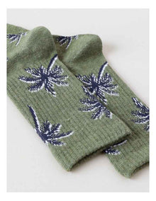 Palms Rib 3/4 Crew Socks in Fir Green Marle