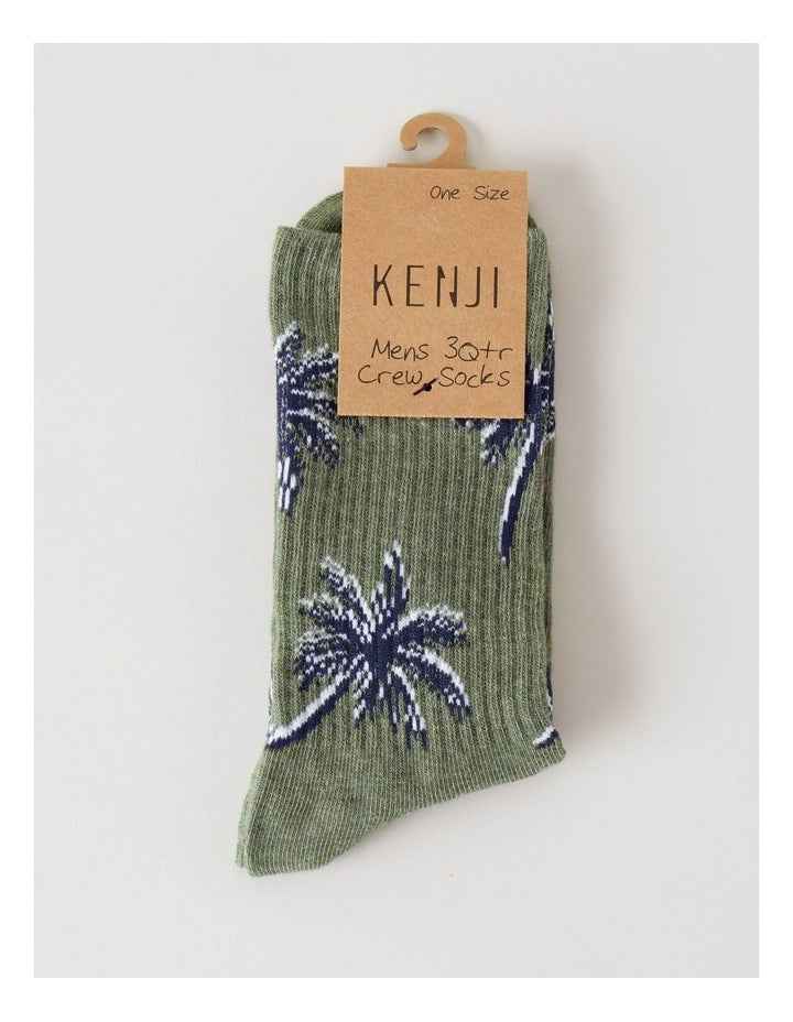 Palms Rib 3/4 Crew Socks in Fir Green Marle