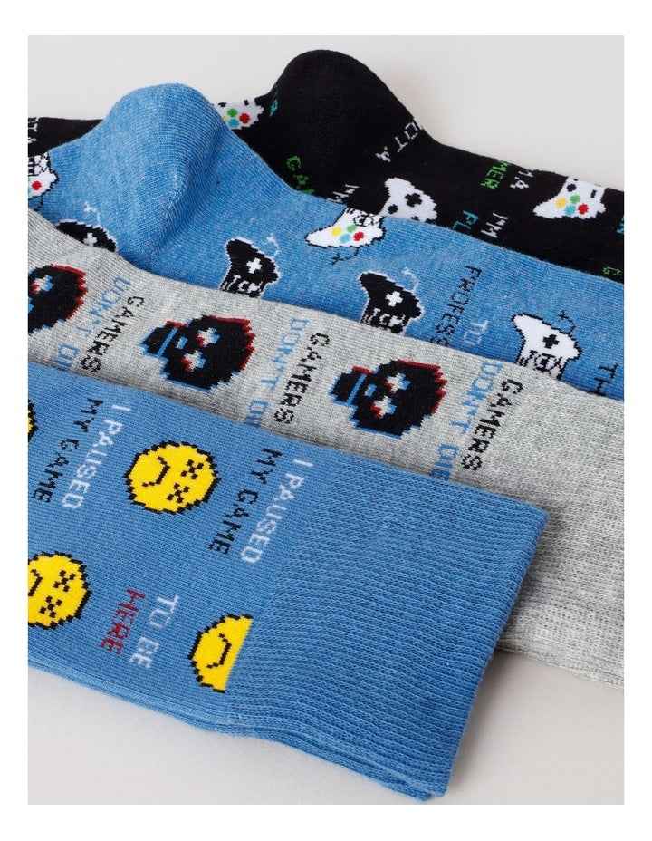 4 Pack Gamer Socks in Black/Parisian Blue
