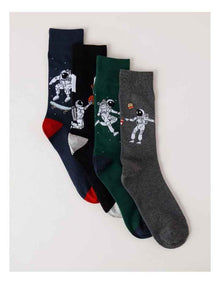 4 Pack Space Crew Socks in Multi