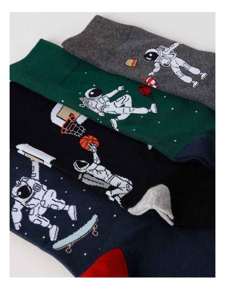 4 Pack Space Crew Socks in Multi