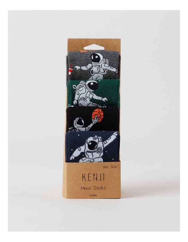 4 Pack Space Crew Socks in Multi