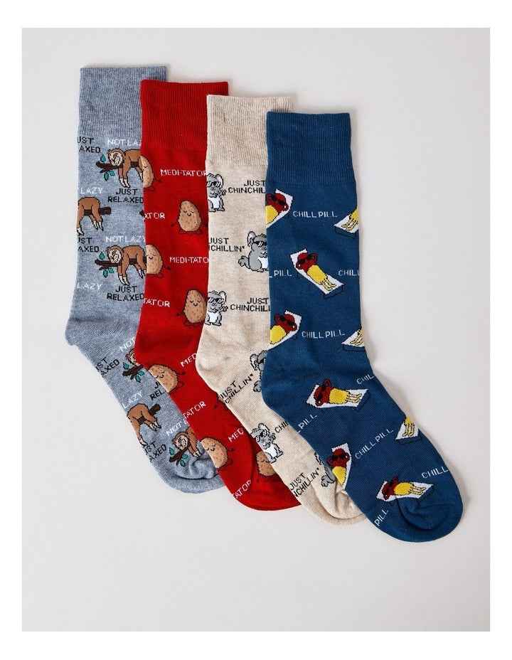 4 Pack Chill Crew Socks in Assorted