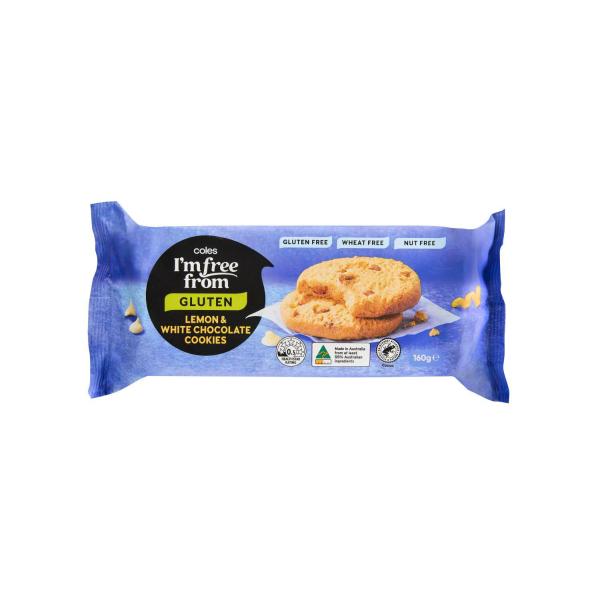 COLES I'M FREE FROM GLUTEN LEMON & WHITE CHOCOLATE COOKIES