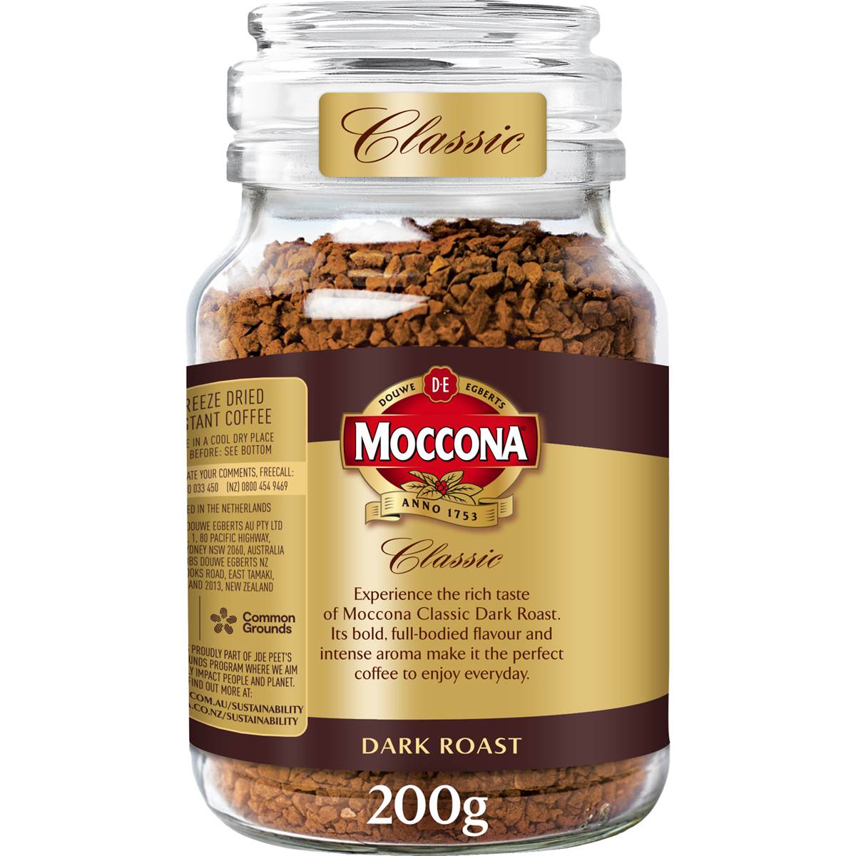 Moccona Freeze Dried Instant Coffee Classic Dark Roast 200g