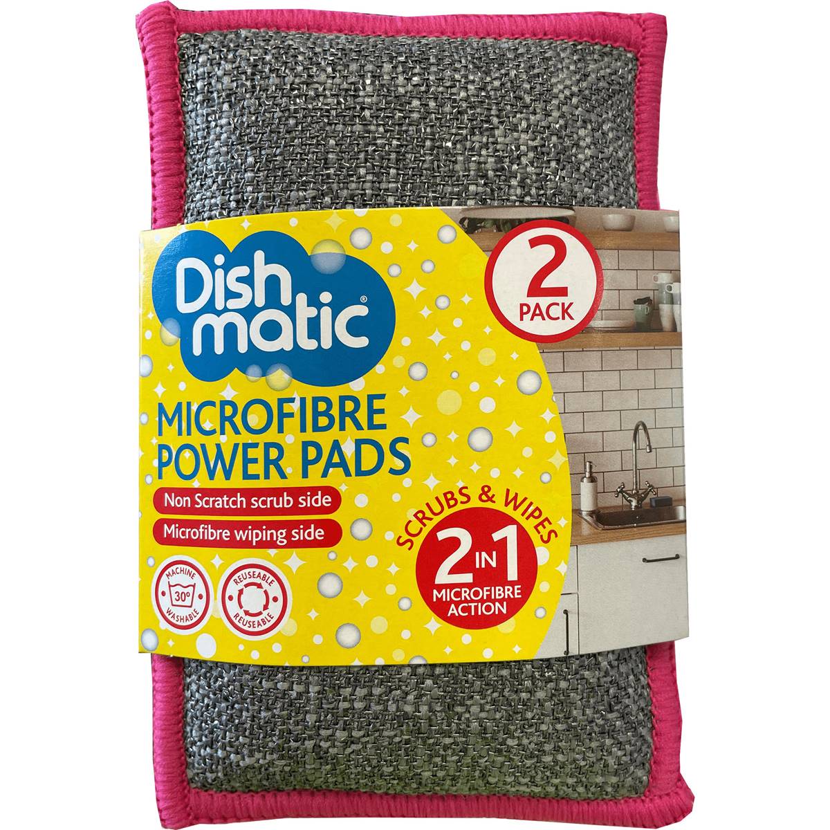 Dishmatic Microfibre Power Pads Scrub & Wipes 2 Pack