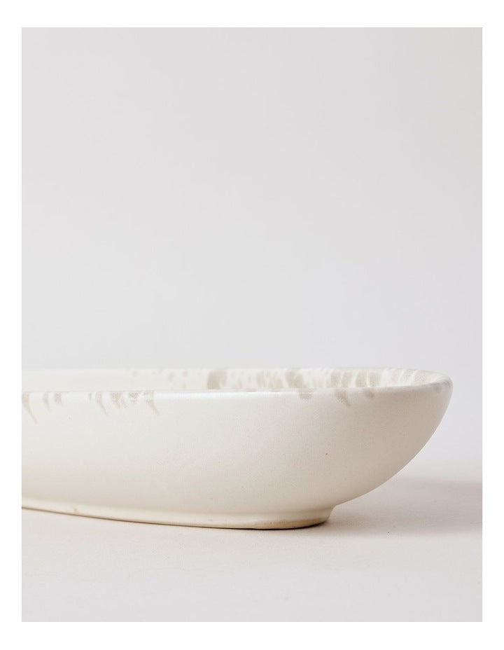 Hinterland Oval Bowl in White/Taupe