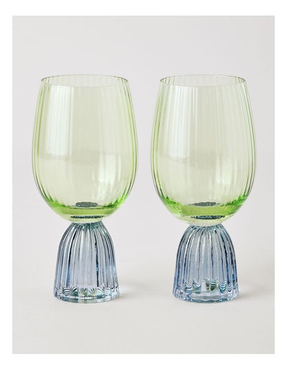 Pastel Brights Wine Glass Set of 2 in Green/Blue