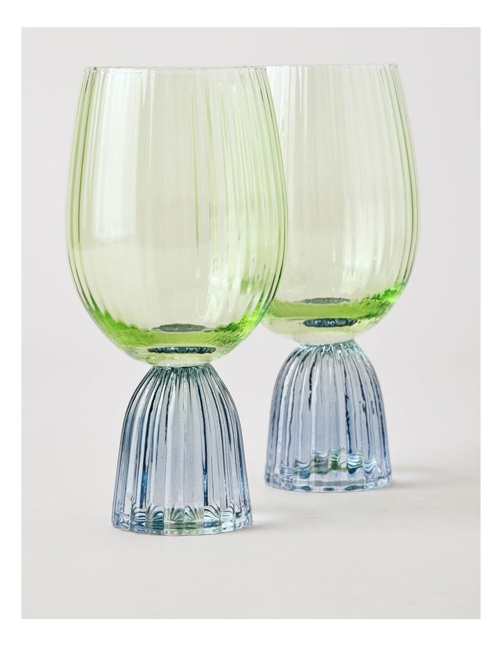Pastel Brights Wine Glass Set of 2 in Green/Blue