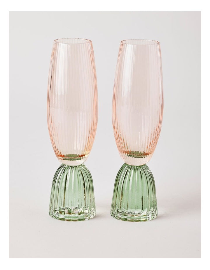 Pastel Brights Champagne Flute Pink/Green Set of 2