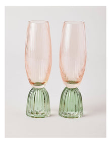 Pastel Brights Champagne Flute Pink/Green Set of 2
