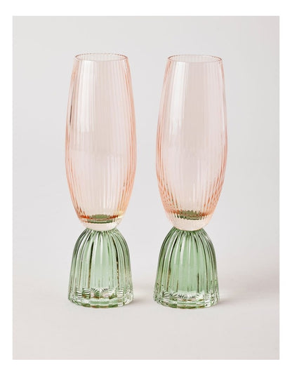 Pastel Brights Champagne Flute Pink/Green Set of 2