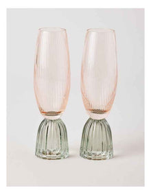 Pastel Brights Champagne Flute Pink/Green Set of 2