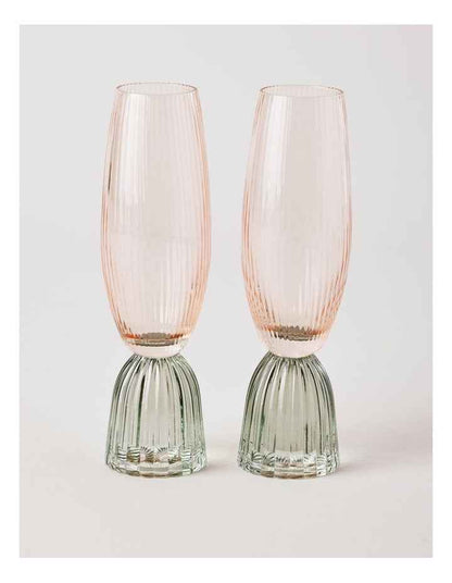 Pastel Brights Champagne Flute Pink/Green Set of 2