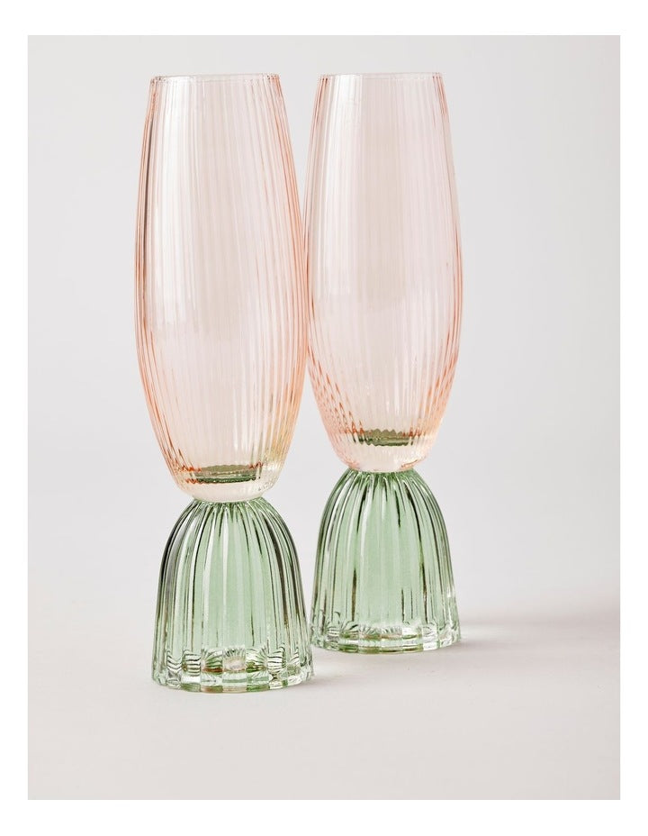 Pastel Brights Champagne Flute Pink/Green Set of 2