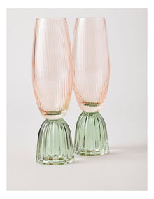 Pastel Brights Champagne Flute Pink/Green Set of 2