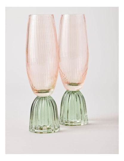 Pastel Brights Champagne Flute Pink/Green Set of 2